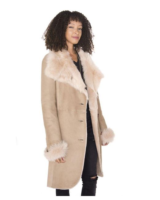 Infinity Leather Natural Suede Merino Shearling Coat With Toscana Collar-Hanoi