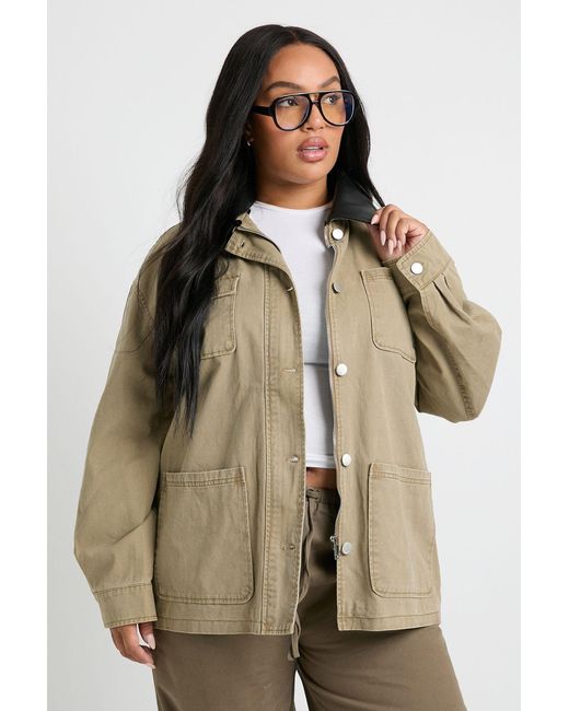 Boohoo Brown Plus Collared Oversized Jacket