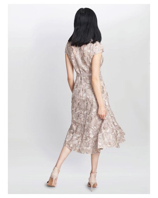 Gina Bacconi Pink Evita Jewel Embroidered Midi Dress