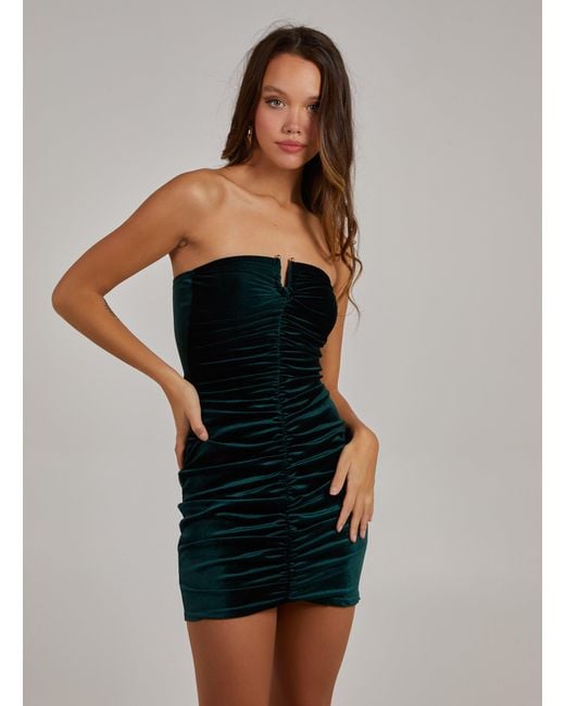 Pink Vanilla Black Velvet Trim Ruched Dress