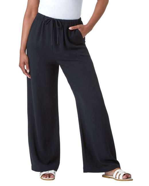 Roman Blue Petite Linen Mix Wide Leg Trouser