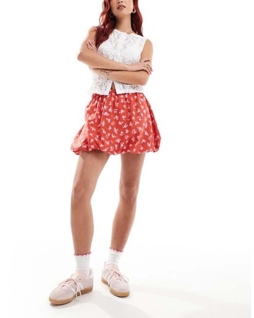 ASOS Red Poplin Bubble Hem Mini Skirt