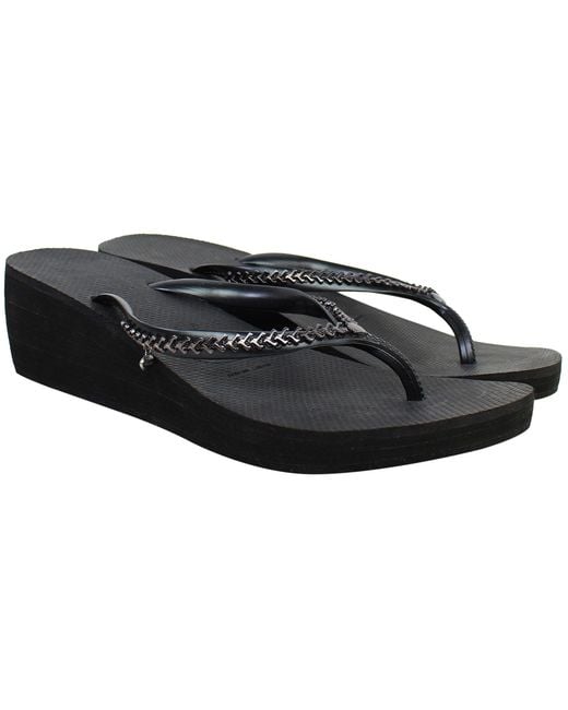 Havaianas Black High Metal Grega Wedges Flip-Flops