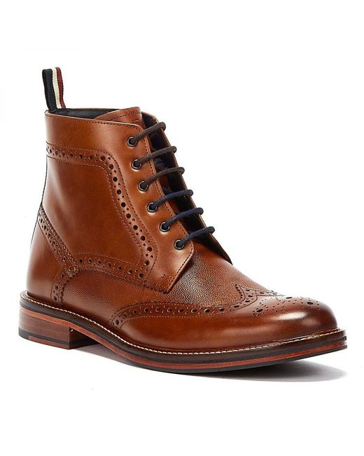 Ben Sherman Brown Alfred Brogue Boots Leather for men