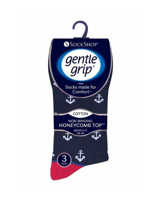 Gentle Grip Blue 6 Pairs Non Elastic Socks for men