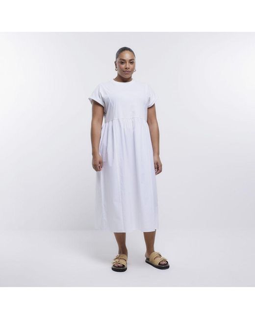 River Island White T-Shirt Midi Dress Plus Poplin Cotton