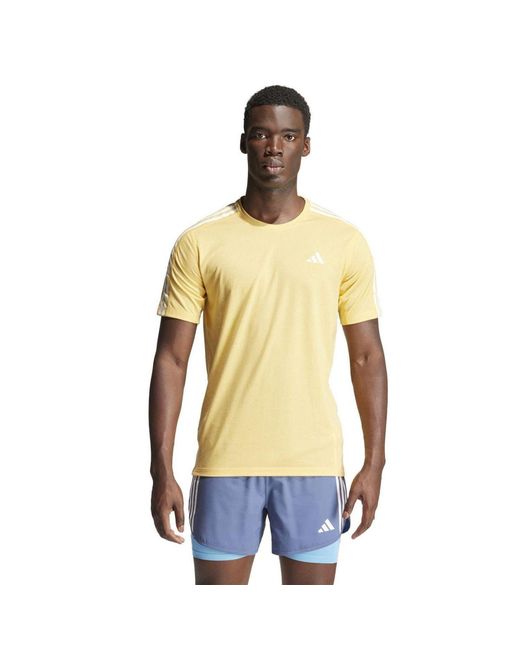 Adidas Yellow Own The Run 3-Stripes T-Shirt for men