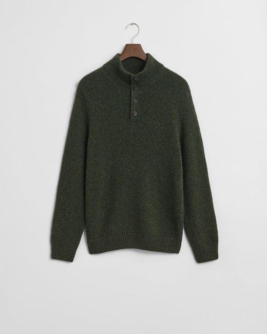 Gant Green Wool Blend Neps Half Buttoned Jumper for men