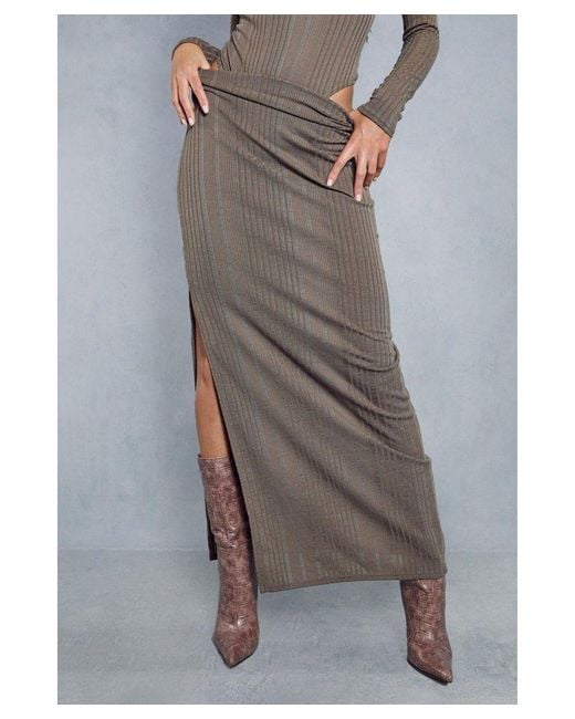 MissPap Gray Ribbed Marl Split Side Maxi Skirt