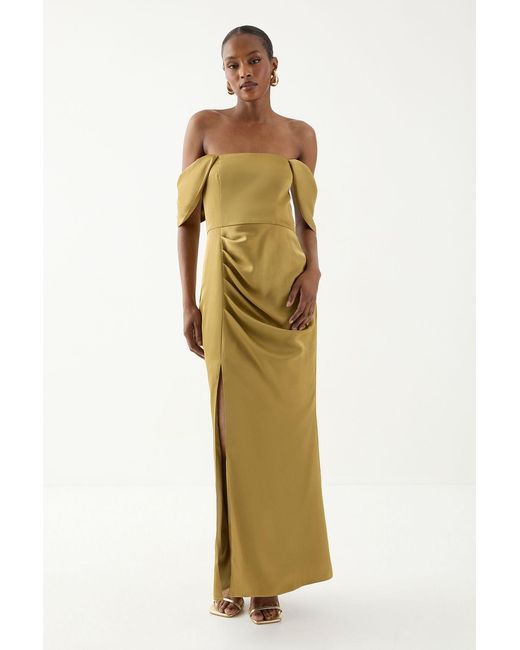 MissPap Metallic Bardot Ruched Satin Bridesmaid Dress