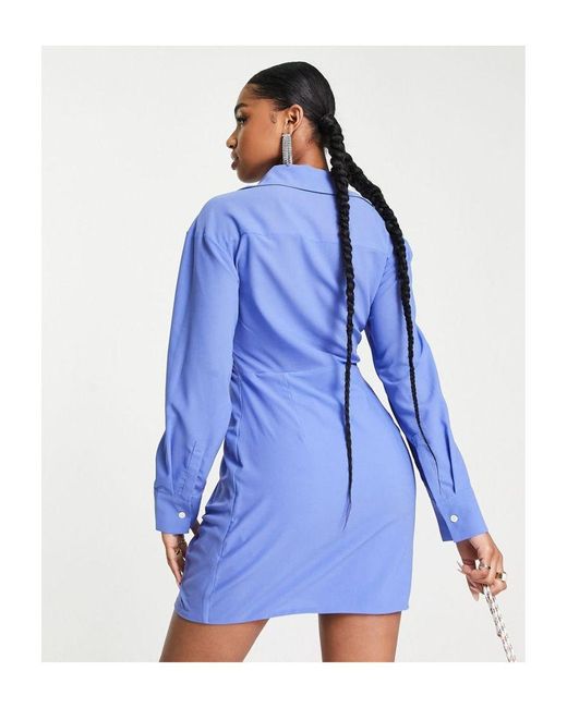 Urban Revivo Blue Long Sleeve Mini Drape Dress