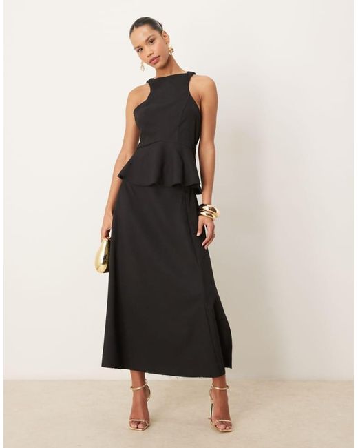 ASOS Black Open Back Maxi Peplum Dress