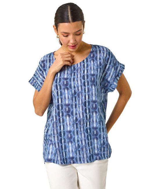 Roman Blue All Over Circle Print Top