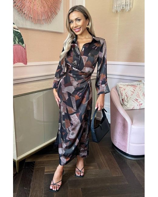 AX Paris Multicolor Multi Abstract Print 3/4 Sleeve Shirt Midi Dress