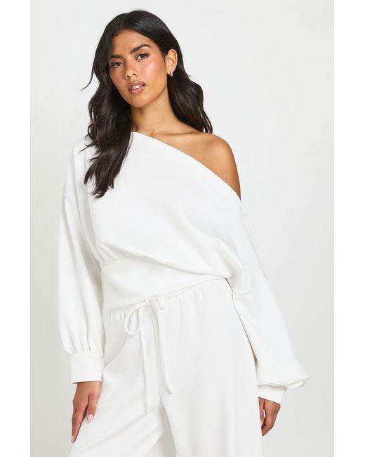 Boohoo White Soft Touch Off Shoulder Sweatshirt