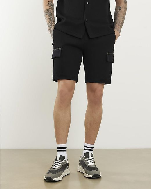 River Island Black Shorts Premium Regular Fit Nylon Pocket Zip Cotton for men