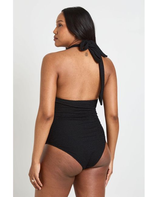 Boohoo Black Maternity Crinkle Plunge Trim Detail Swimsuit