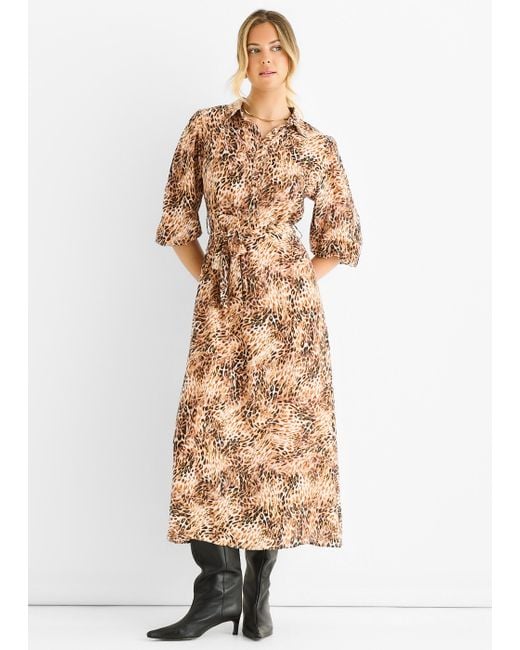 Gini London Natural Animal Printed Shirt Midi Dress