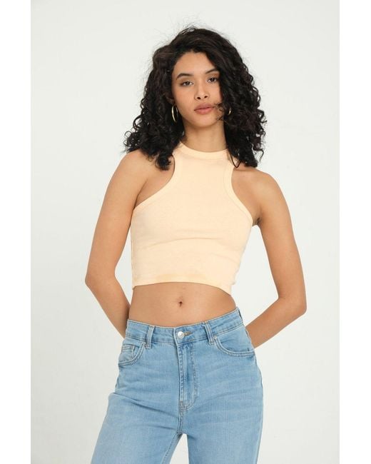 Hiccup Blue Halter Neck Ribbed Basic Crop Top