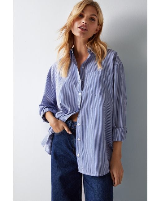 Warehouse Blue Oversized Stripe Shirt