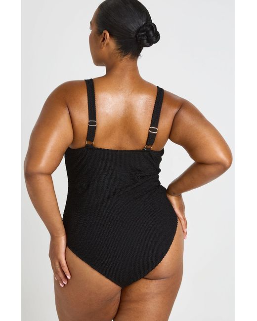 Boohoo Black Plus Crinkle Scoop Neck Trim Detail Swimsuit