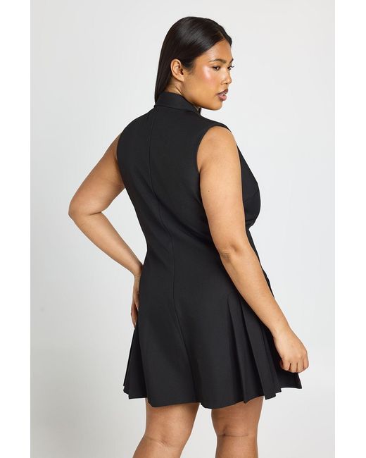 Boohoo Black Plus Tailored Pleated Skater Sleeveless Blazer Dress