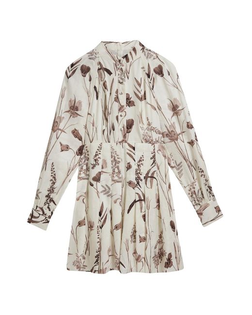 Ted Baker White Wmd Elodiza Linen Silk Pleated Mini Dress