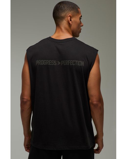 BoohooMAN Black Active Progress Over Perfection Oversized Tank for men