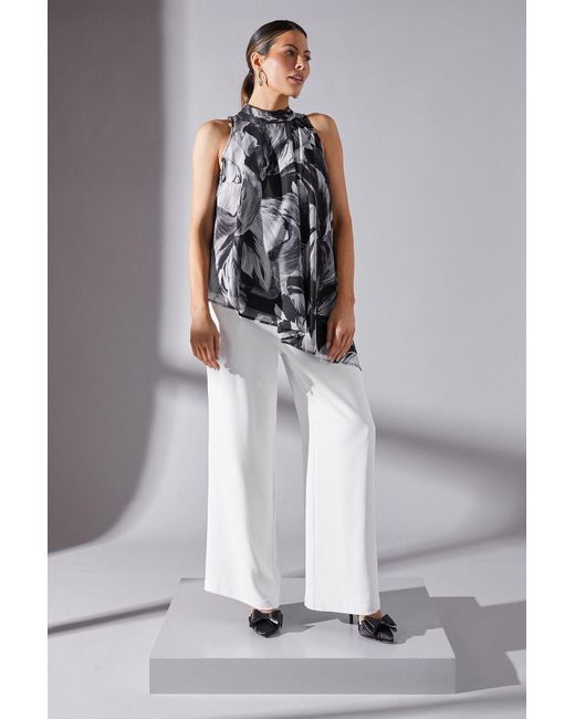 Wallis White Pleat Waistband Wide Leg Trouser