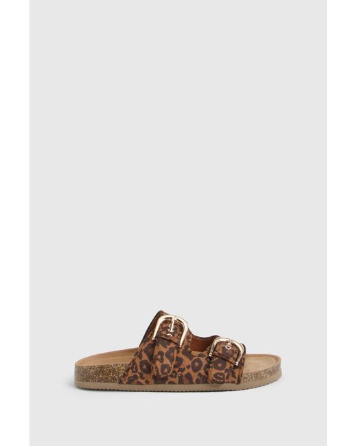 Boohoo Brown Oversized Buckle Double Strap Slider