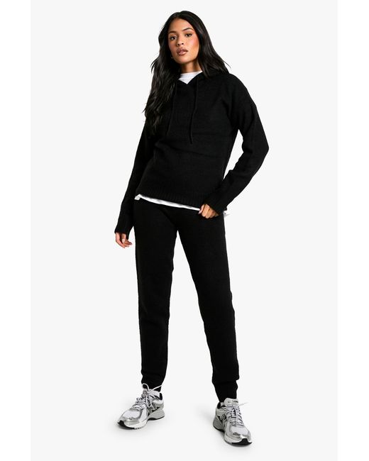 Boohoo Black Tall Soft Knit Fine Gauge Tracksuit