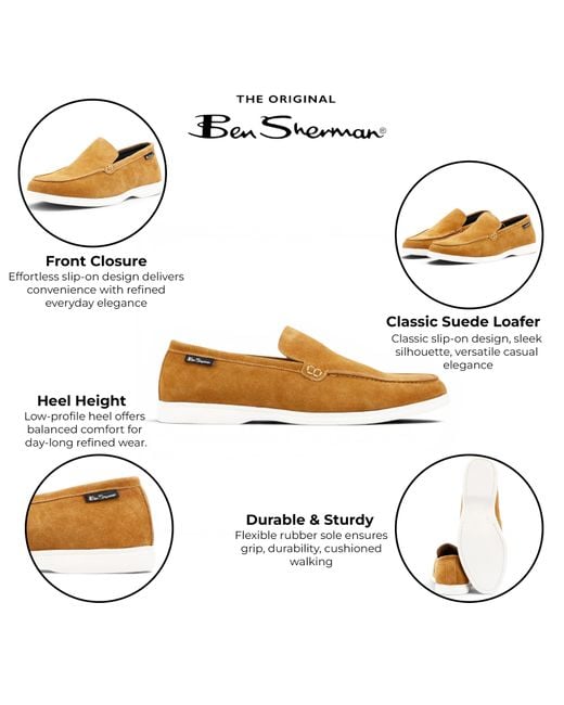 Ben Sherman Brown Tan Suede Leather Loafer Shoes for men