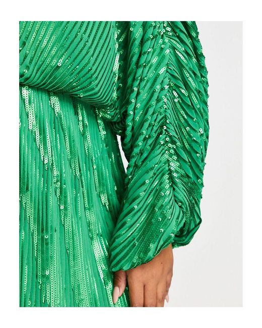 ASOS Green Design Embellishment Mini Dress With Blouson Sleeve