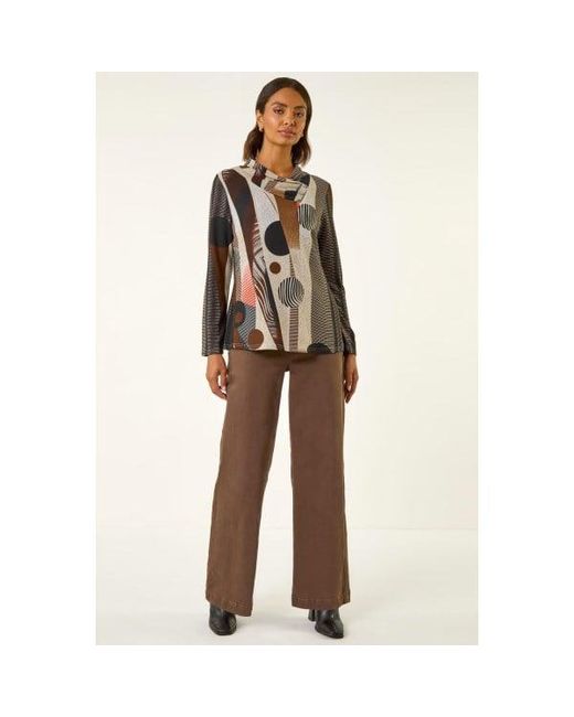Roman Brown Abstract Print Snit Top