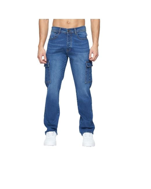 Crosshatch Blue Kremtap Cargo Jeans for men