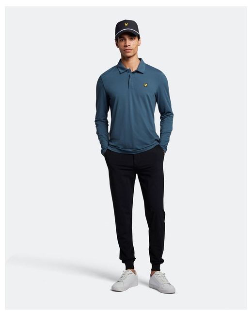 Lyle & Scott Blue Concealed Button Long Sleeve Polo Shirt for men
