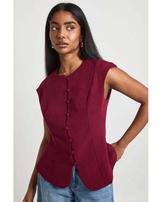 Boohoo Cap Sleeve Button Front Tailored Top