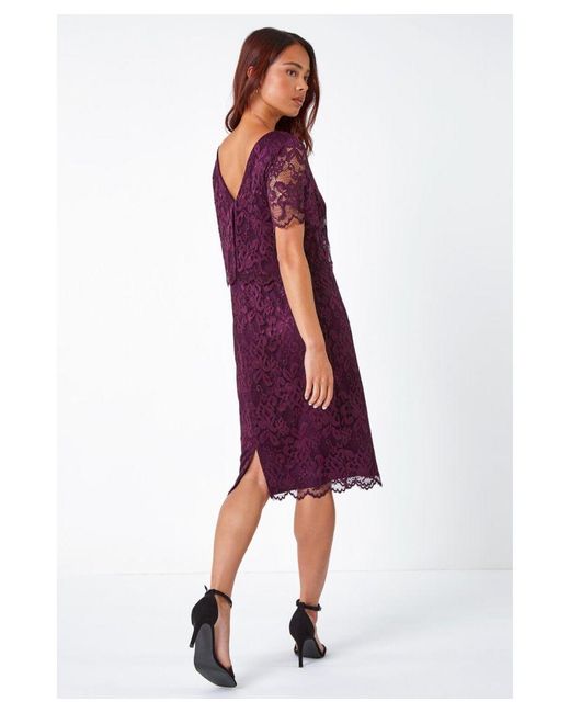 Roman Petite Lace Overlay Stretch Bodycon Dress in Purple | Lyst UK Roman Petite Lace Overlay Stretch Bodycon Dress in Purple | Lyst UK