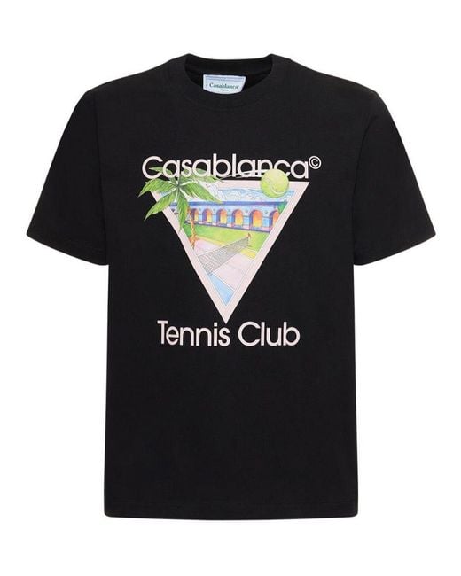 Casablancabrand Black Tennis Club Icon Printed Cotton T-Shirt for men