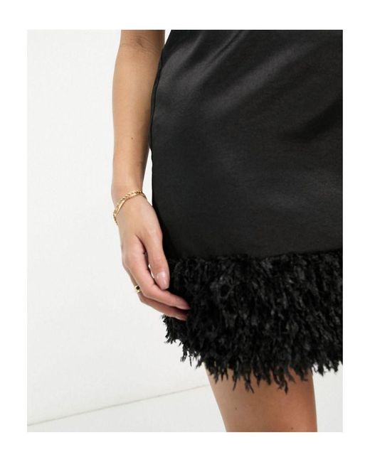 Lola May Black Satin Cami Strap Mini Dress With Trim