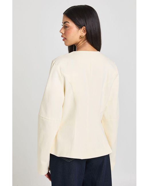 Boohoo Natural Twill Balloon Sleeve Cinched Blazer