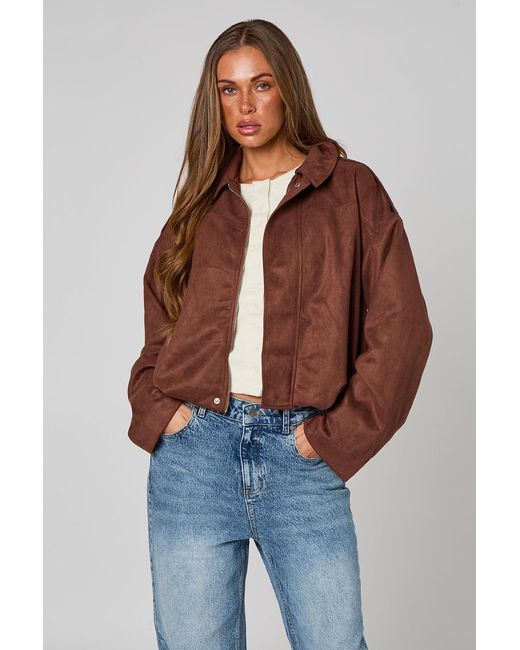Urban Bliss Blue Chocolate Suede Collared Bubble Hem Jacket