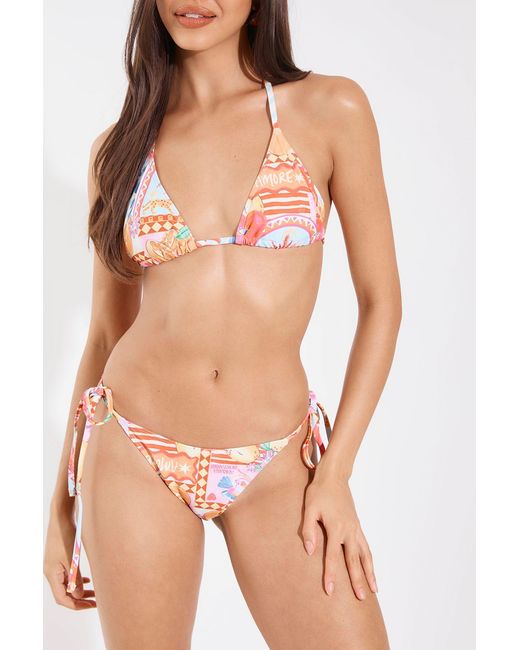 Boohoo Natural Poster Print Triangle Bikini Top And Tie Side Bottoms Set