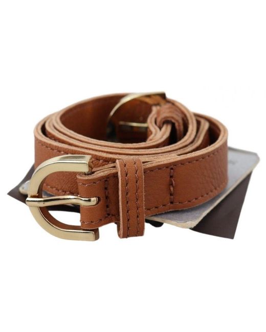 Ermanno Scervino Light Brown Leather Gold Double Buckle Waist Belt