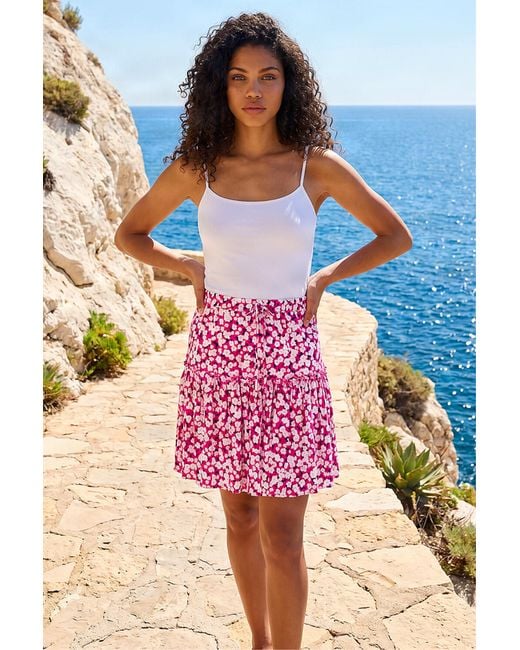 Roman Pink Petite Ditsy Floral Frill Skirt