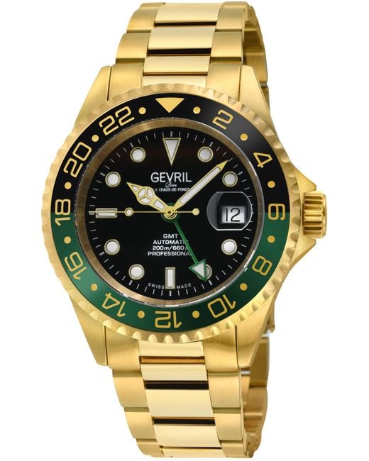 Gevril Gray Wall Street Gmt Swiss Automatic Sellita Sw330 Dial Ceramic Bezel, 316L Stainless Steel Ipyg Bracelet for men