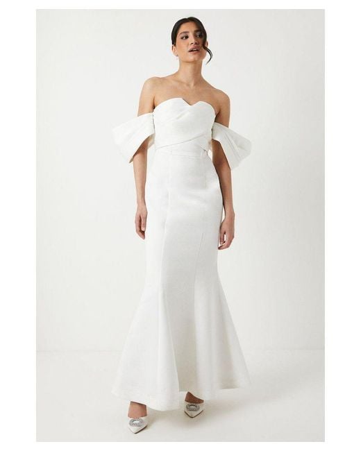 Coast White Structured Satin Cross Front Bardot Wedding Dress