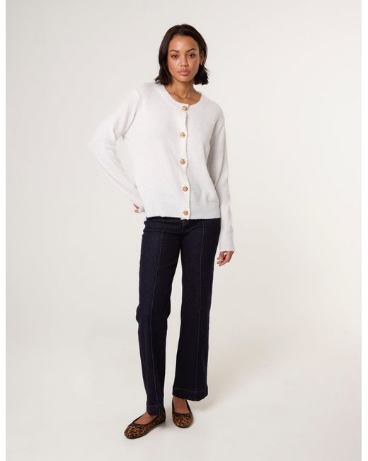 Blue Vanilla White Flower Buttons Cardigan