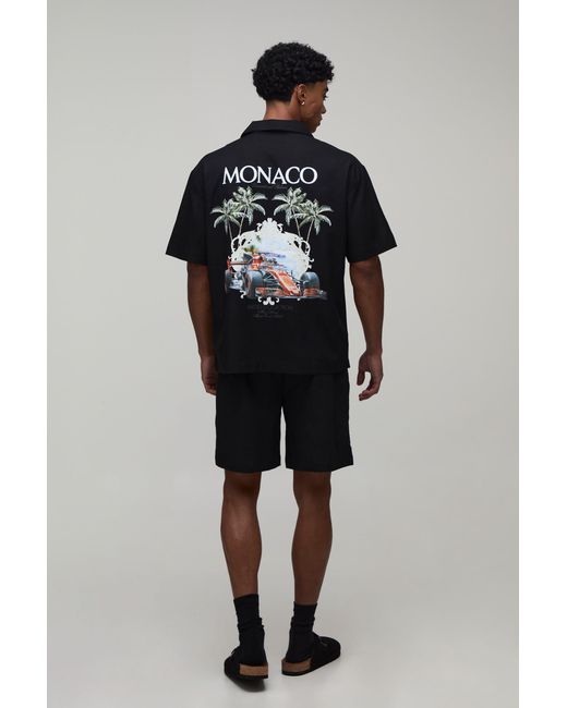 BoohooMAN Gray Monaco Racing Back Print Oversized Shirt & Short Set for men