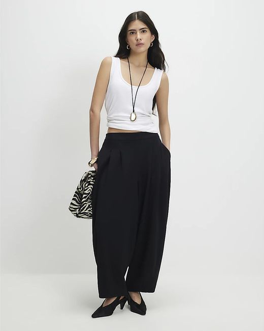 River Island White Trousers Petite Pleated Balloon Leg